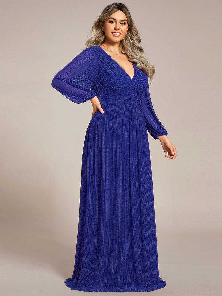 ever BRYM|Glittery Empire Waist Long Lantern Sleeves A-Line Evening Dress