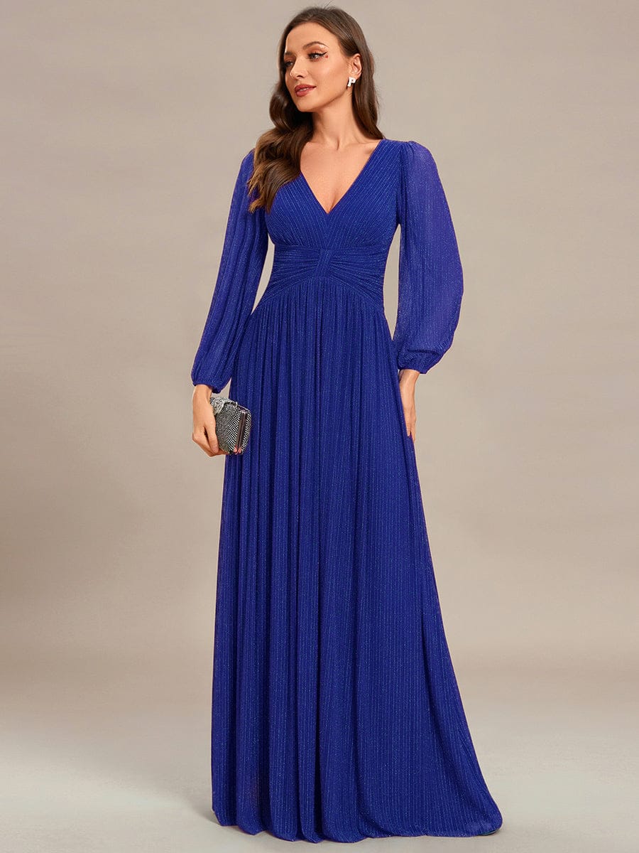 ever BRYM|Sequin Long Lantern Sleeves Maxi Wedding Guest Dress