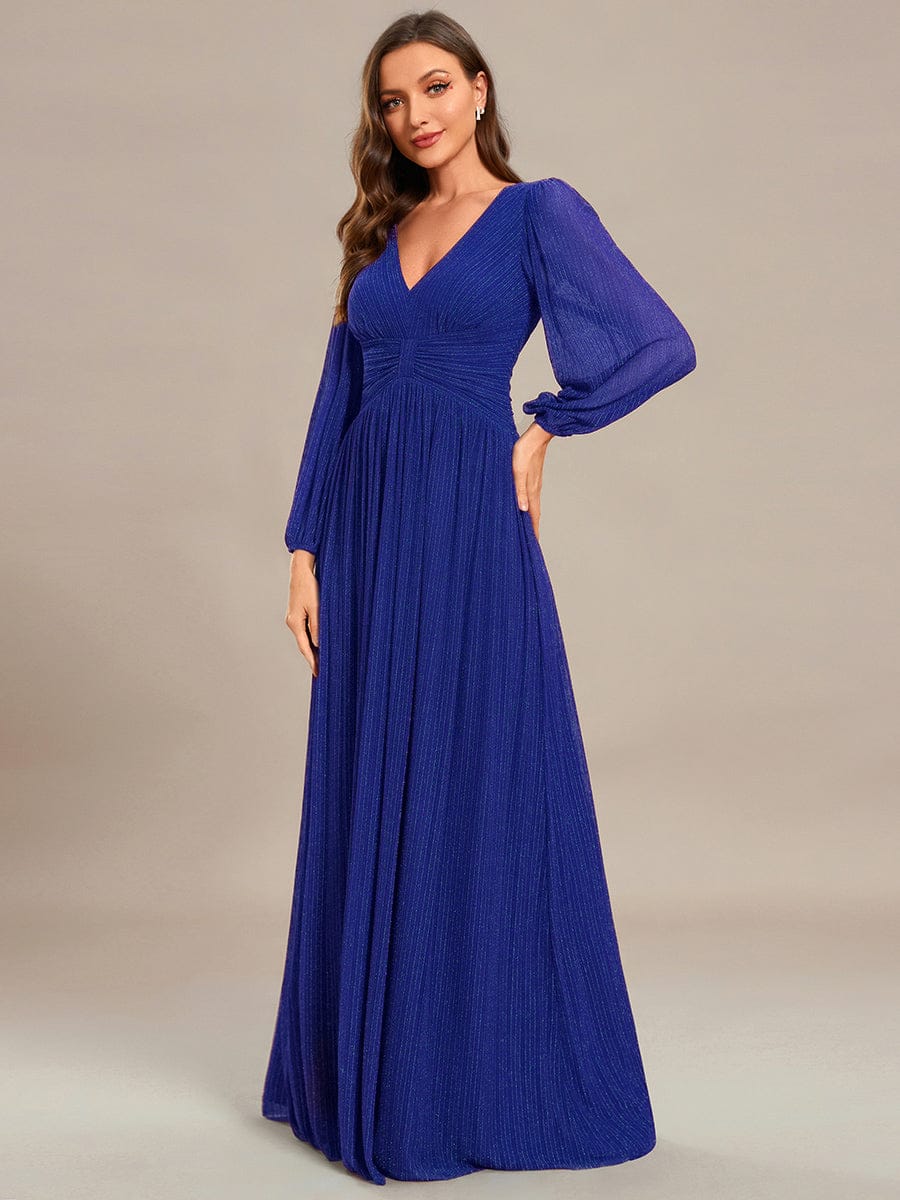 ever BRYM|Sequin Long Lantern Sleeves Maxi Wedding Guest Dress