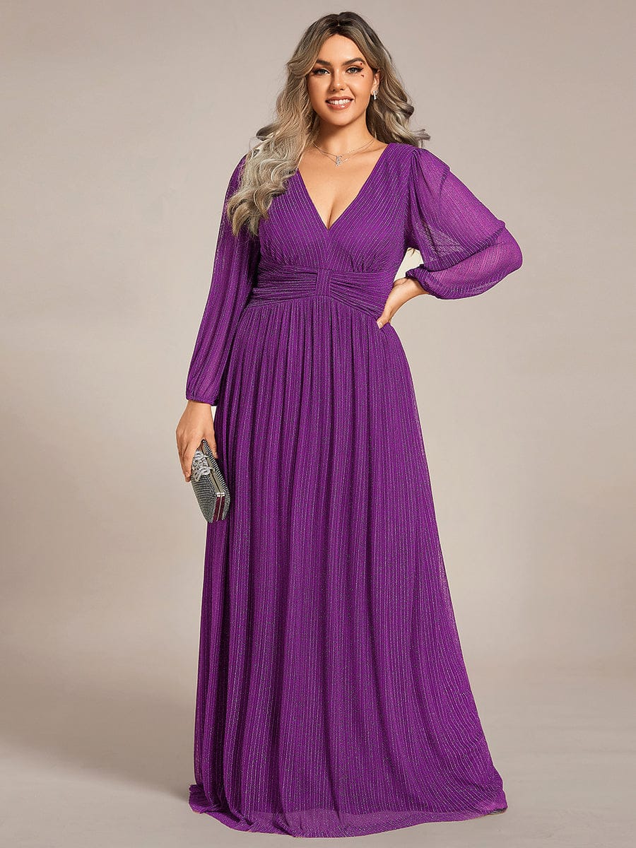 ever BRYM|Glittery Empire Waist Long Lantern Sleeves A-Line Evening Dress