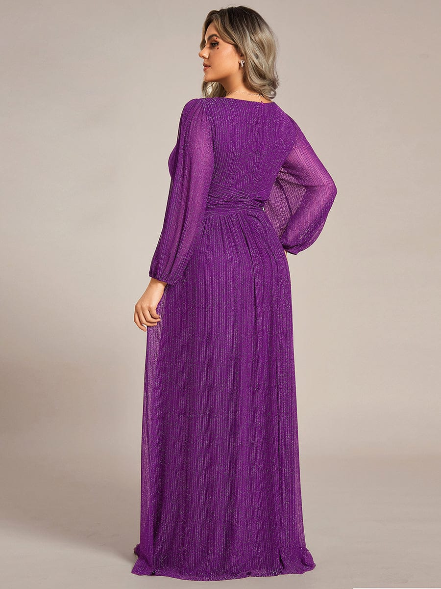 ever BRYM|Glittery Empire Waist Long Lantern Sleeves A-Line Evening Dress