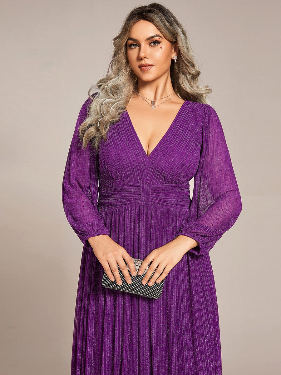 ever BRYM|Sequin Long Lantern Sleeves Maxi Wedding Guest Dress