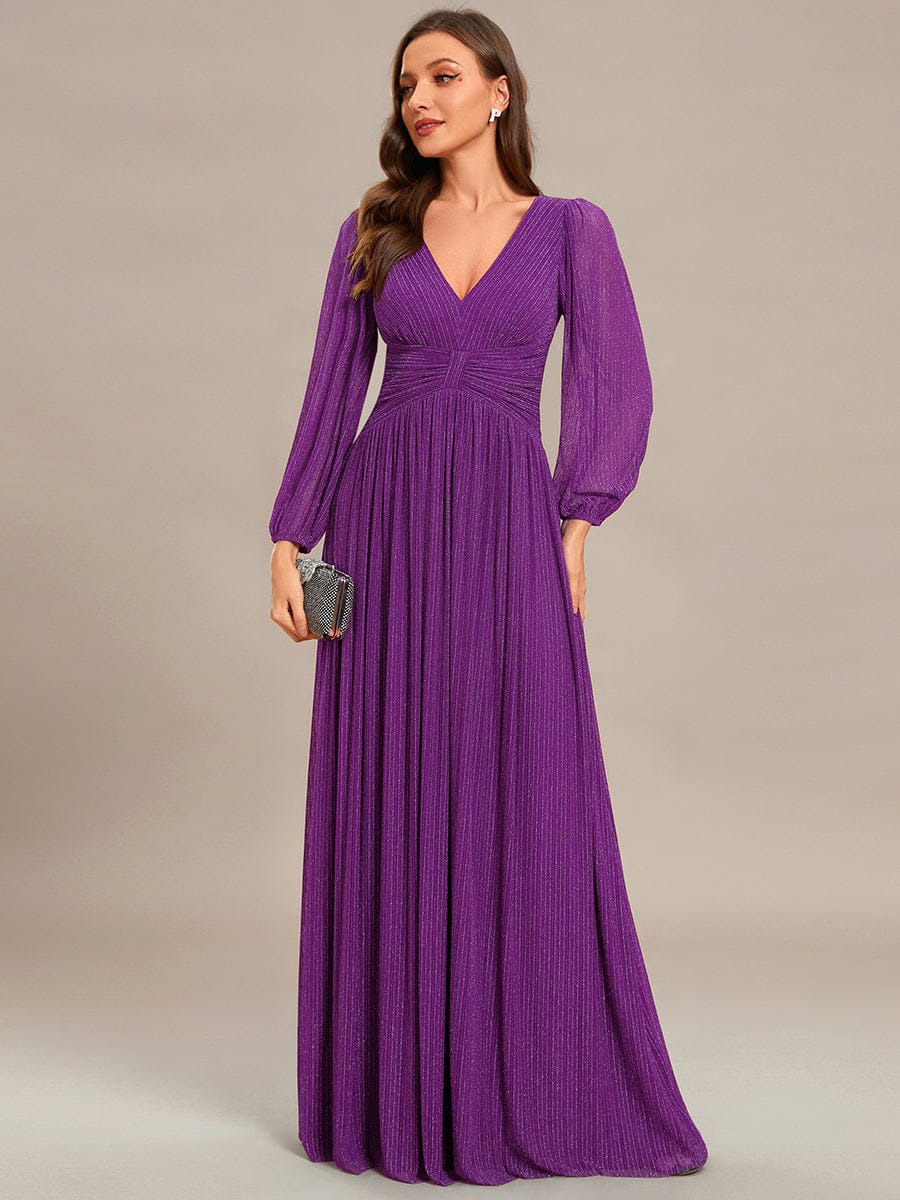 ever BRYM|Sequin Long Lantern Sleeves Maxi Wedding Guest Dress