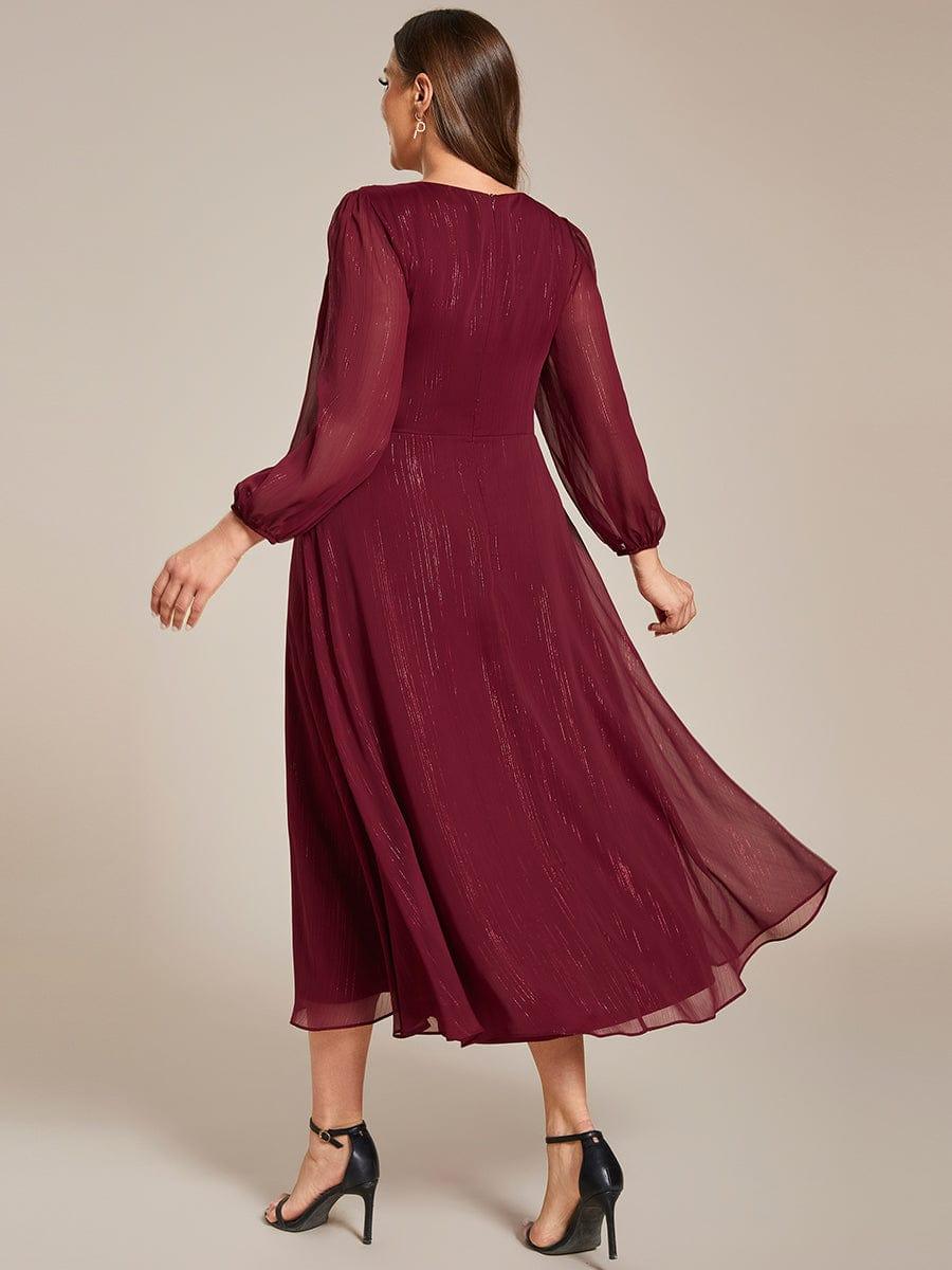 ever EMBER|See-Through Long Sleeve Twist Knot A-Line Lotus Leaf Shimmering Evening Dress