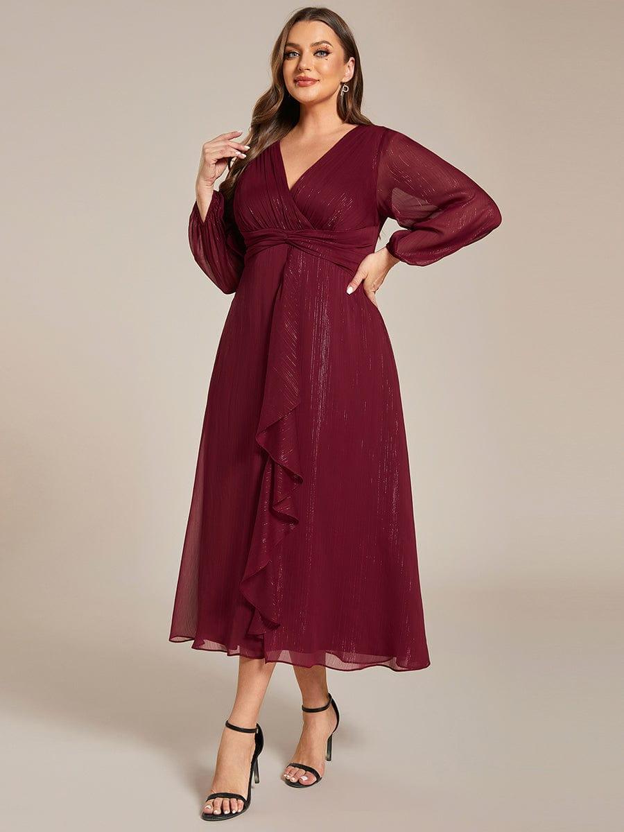 ever EMBER|Glitter Twist Knot See-Through Long Sleeve Wedding Guest Dress
