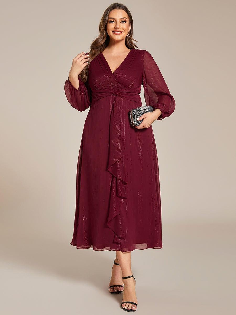 ever EMBER|Glitter Twist Knot See-Through Long Sleeve Wedding Guest Dress