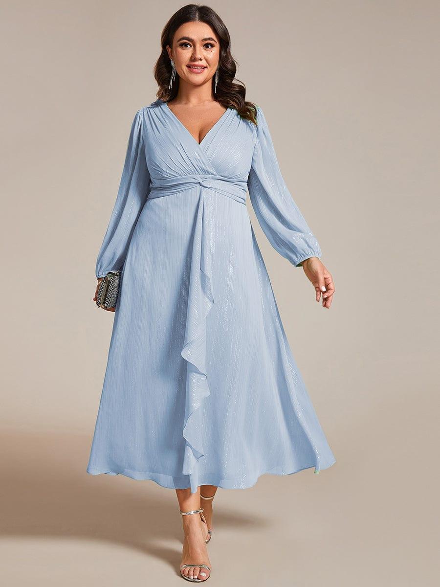 ever EMBER|Glitter Twist Knot See-Through Long Sleeve Wedding Guest Dress