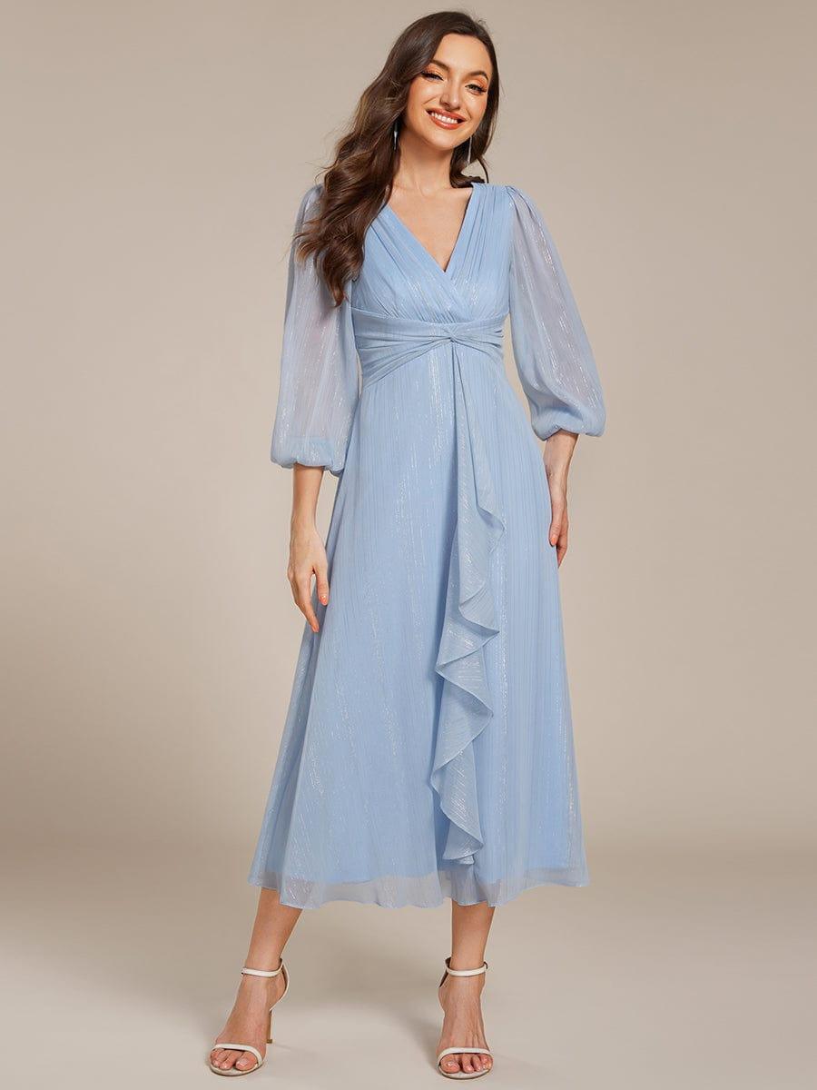 ever EMBER|Glitter Twist Knot See-Through Long Sleeve Wedding Guest Dress