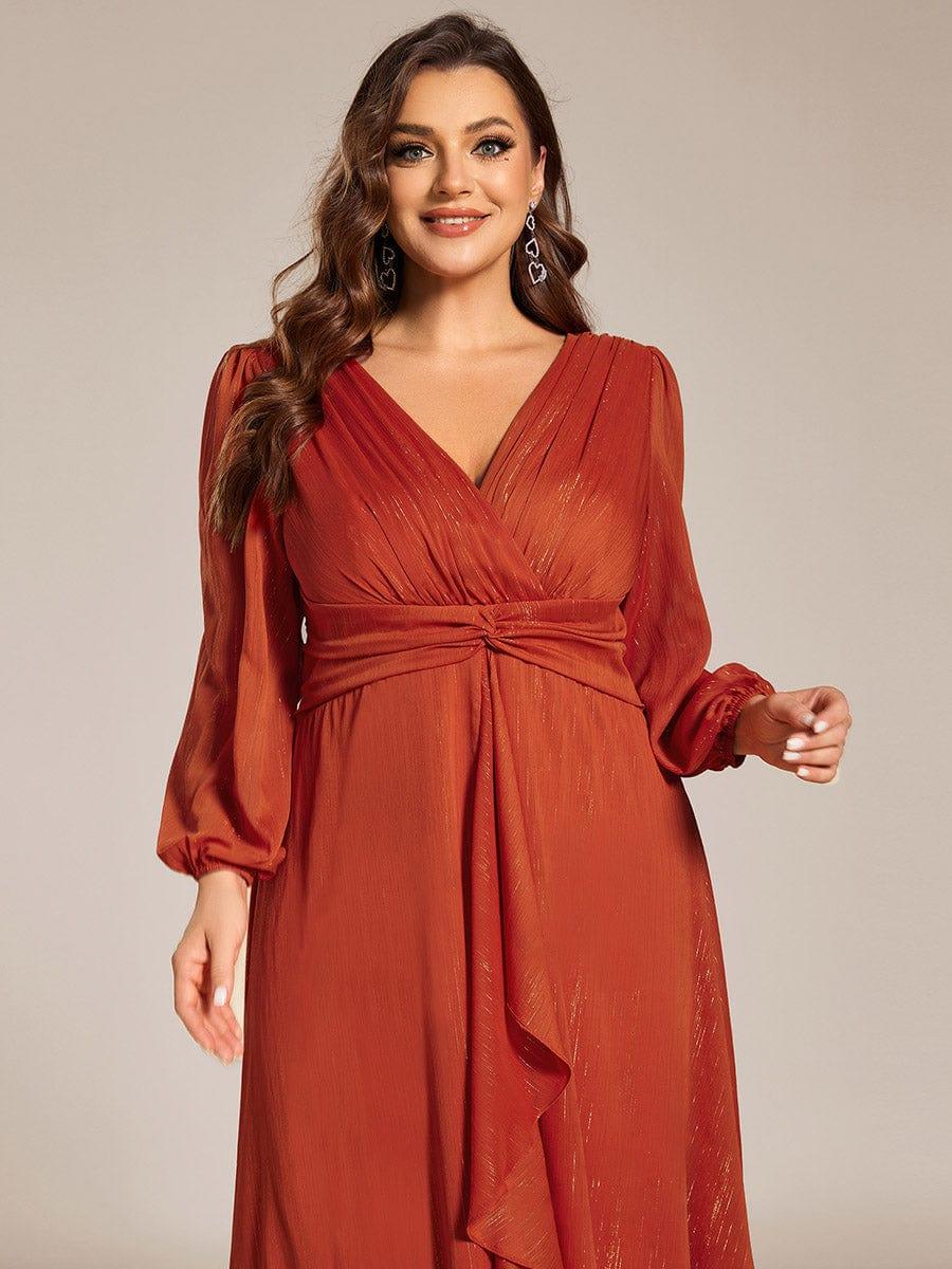 ever EMBER|Glitter Twist Knot See-Through Long Sleeve Wedding Guest Dress