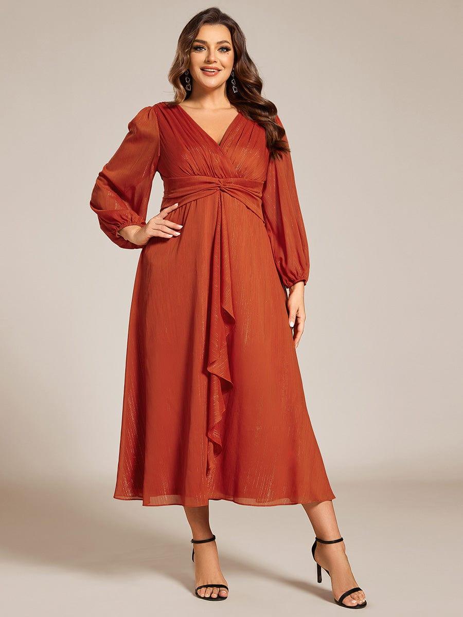 ever EMBER|Glitter Twist Knot See-Through Long Sleeve Wedding Guest Dress