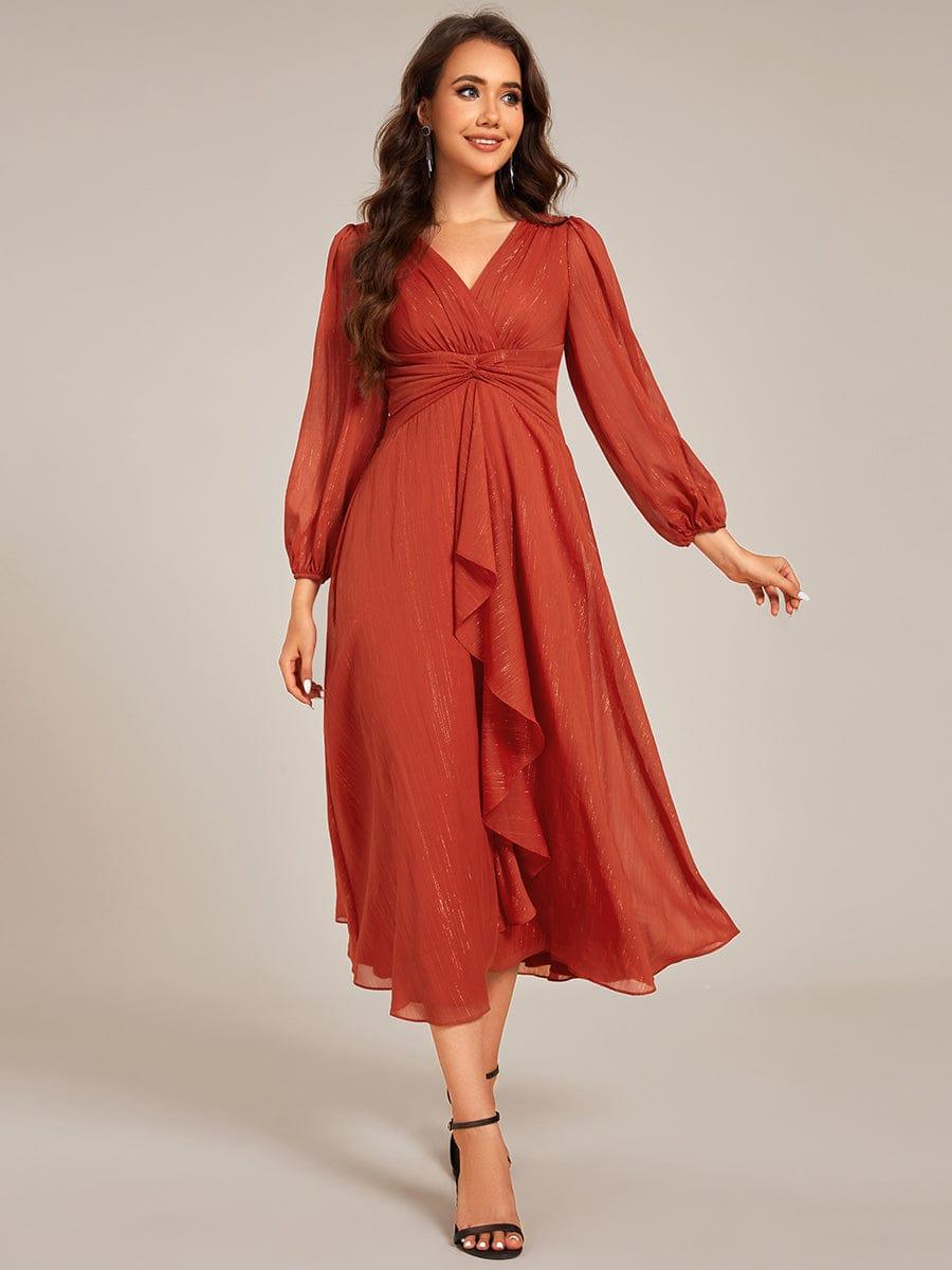 ever EMBER|Glitter Twist Knot See-Through Long Sleeve Wedding Guest Dress