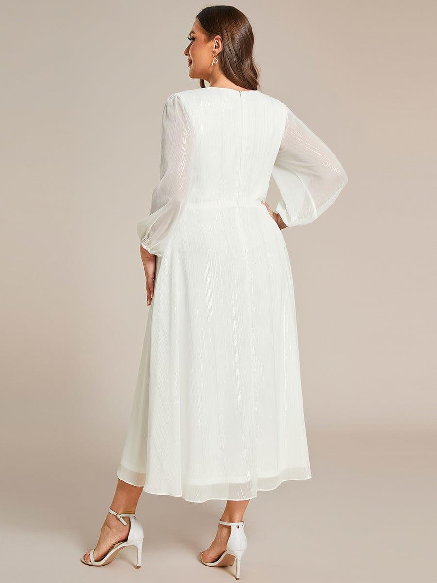 ever EMBER|See-Through Long Sleeve Twist Knot A-Line Lotus Leaf Shimmering Evening Dress