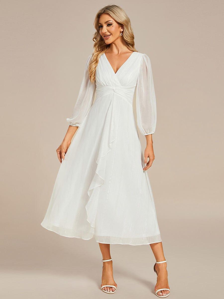 ever EMBER|See-Through Long Sleeve Twist Knot A-Line Lotus Leaf Shimmering Evening Dress