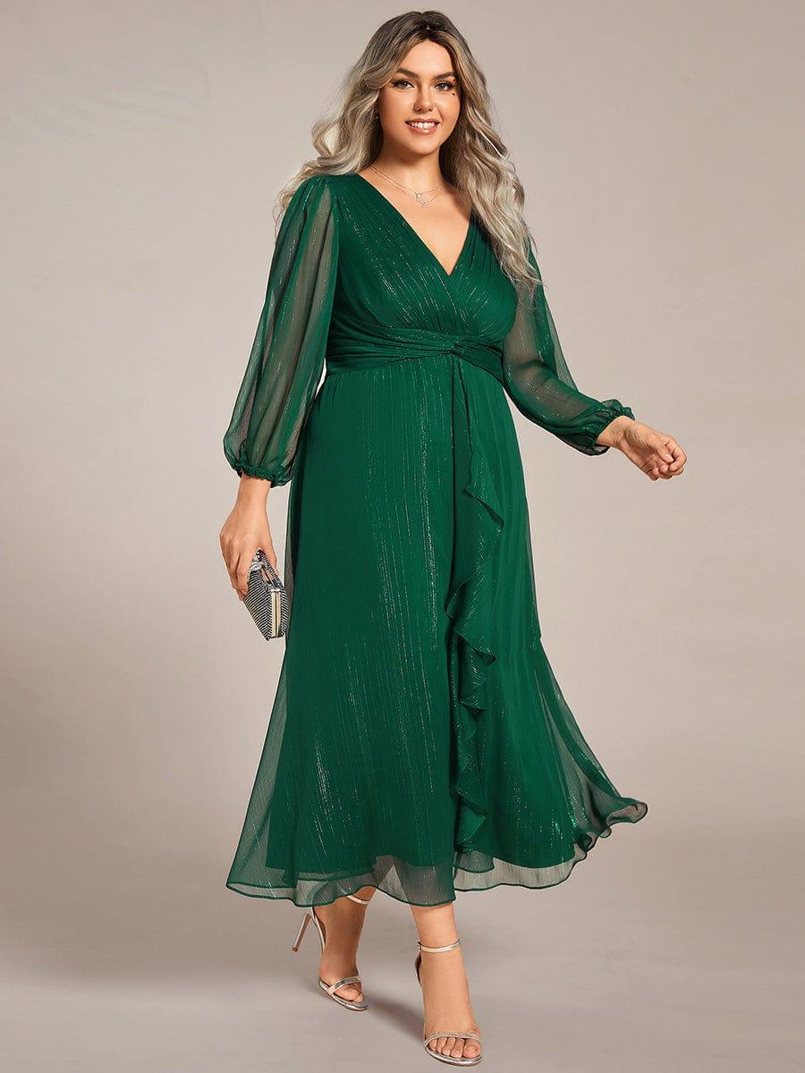 ever EMBER|Glitter Twist Knot See-Through Long Sleeve Wedding Guest Dress
