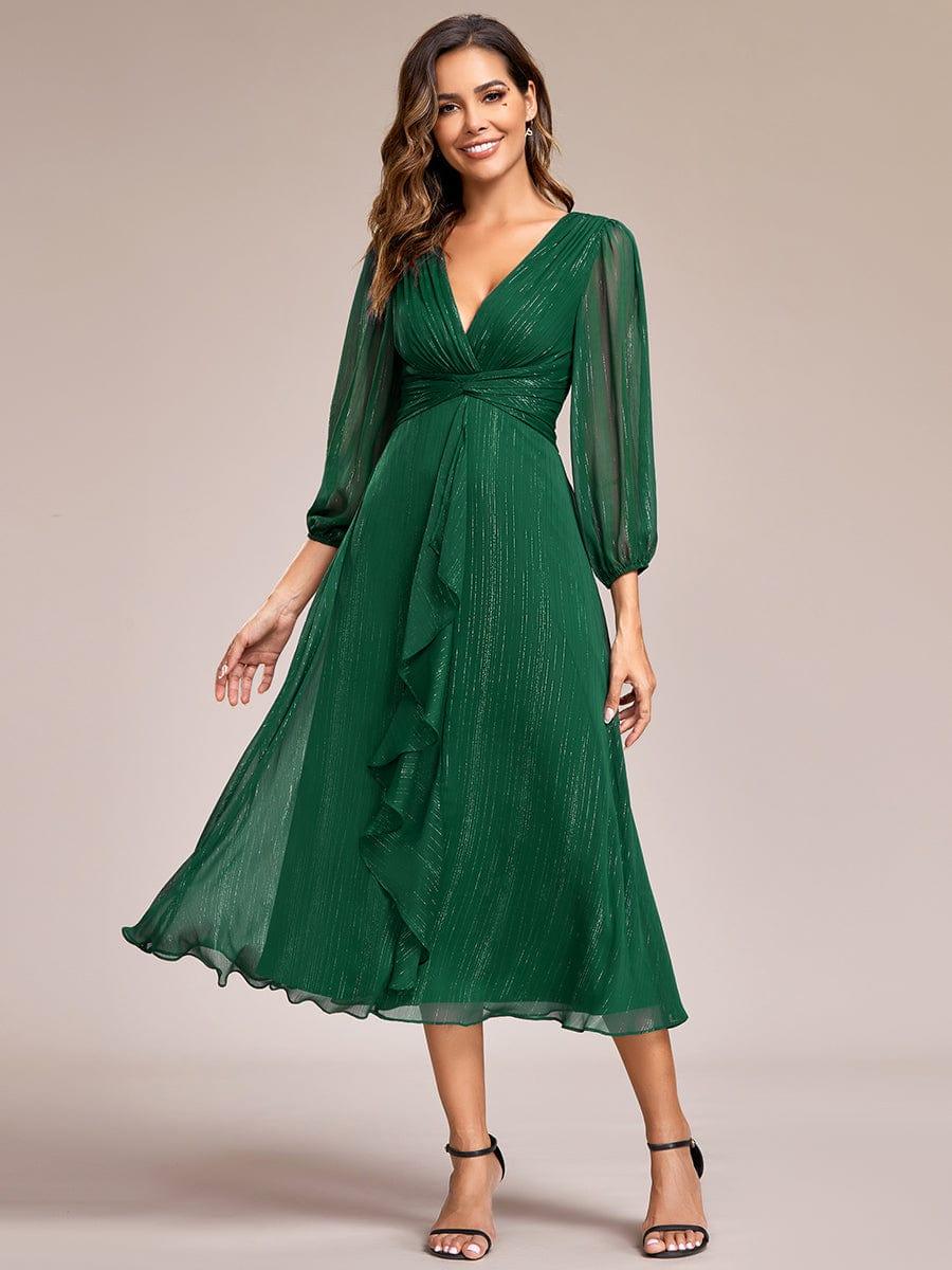 ever EMBER|Glitter Twist Knot See-Through Long Sleeve Wedding Guest Dress