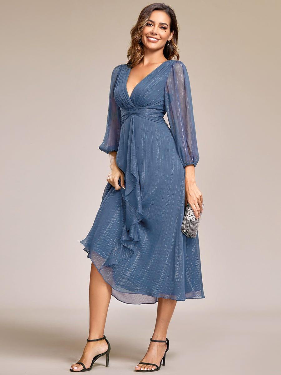 ever EMBER|Glitter Twist Knot See-Through Long Sleeve Wedding Guest Dress