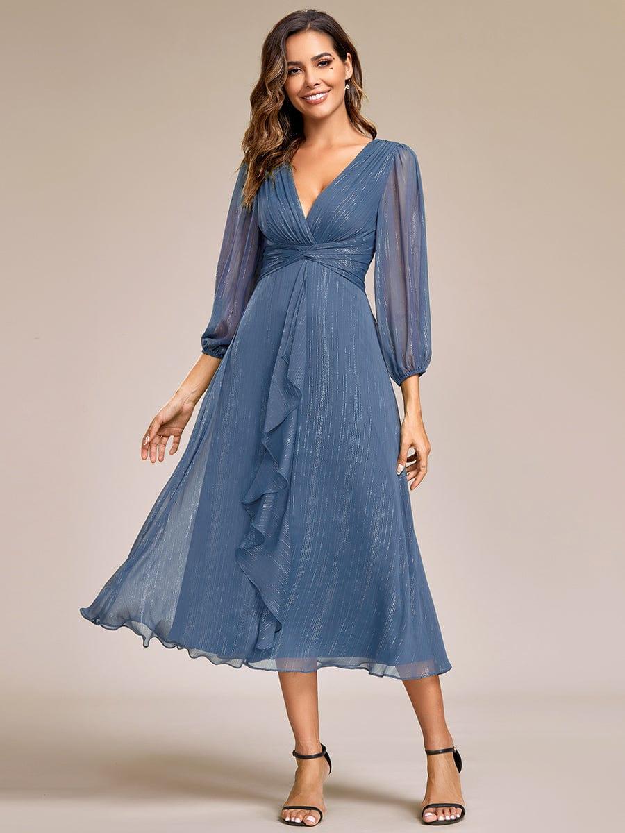 ever EMBER|Glitter Twist Knot See-Through Long Sleeve Wedding Guest Dress