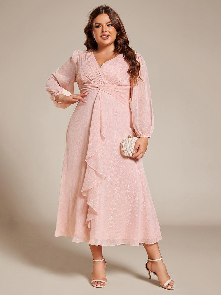 ever EMBER|Glitter Twist Knot See-Through Long Sleeve Wedding Guest Dress