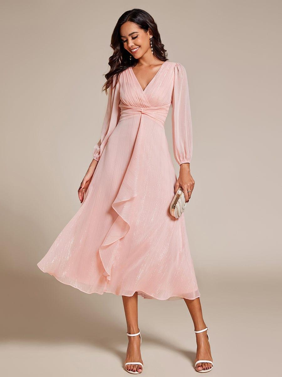ever EMBER|Glitter Twist Knot See-Through Long Sleeve Wedding Guest Dress