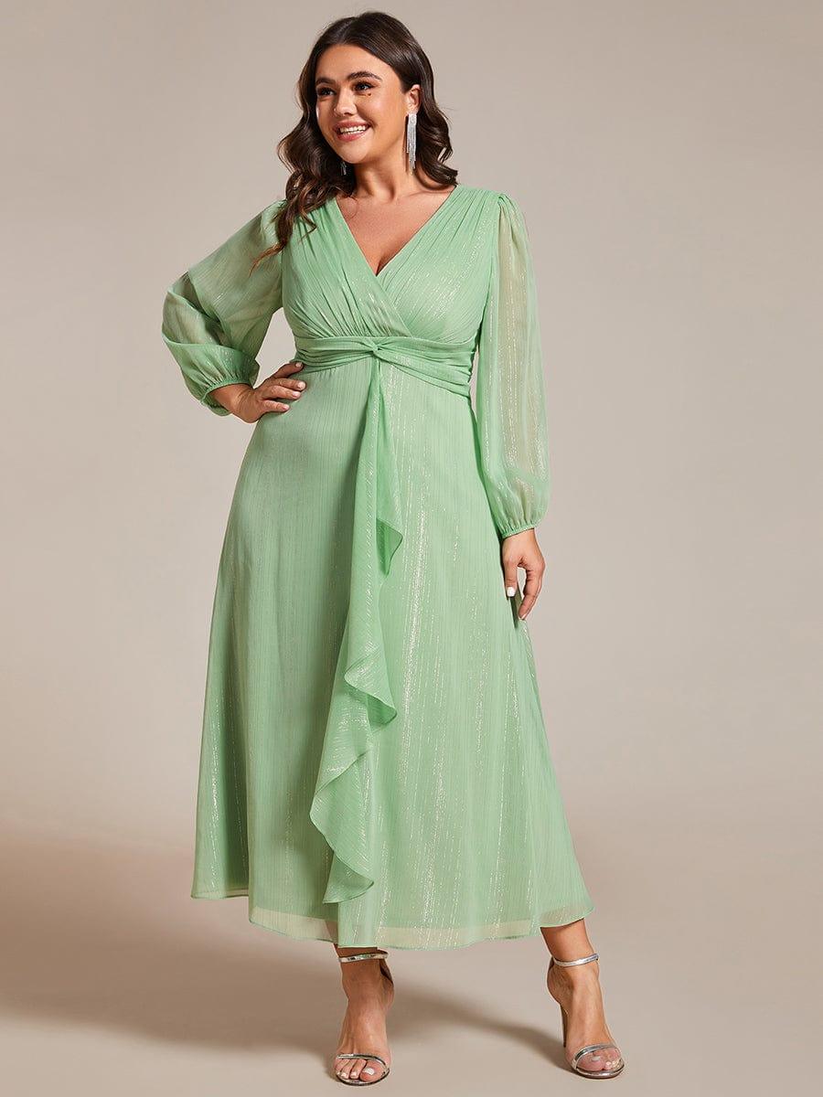ever EMBER|Glitter Twist Knot See-Through Long Sleeve Wedding Guest Dress