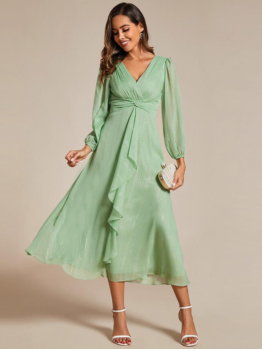 ever EMBER|Glitter Twist Knot See-Through Long Sleeve Wedding Guest Dress