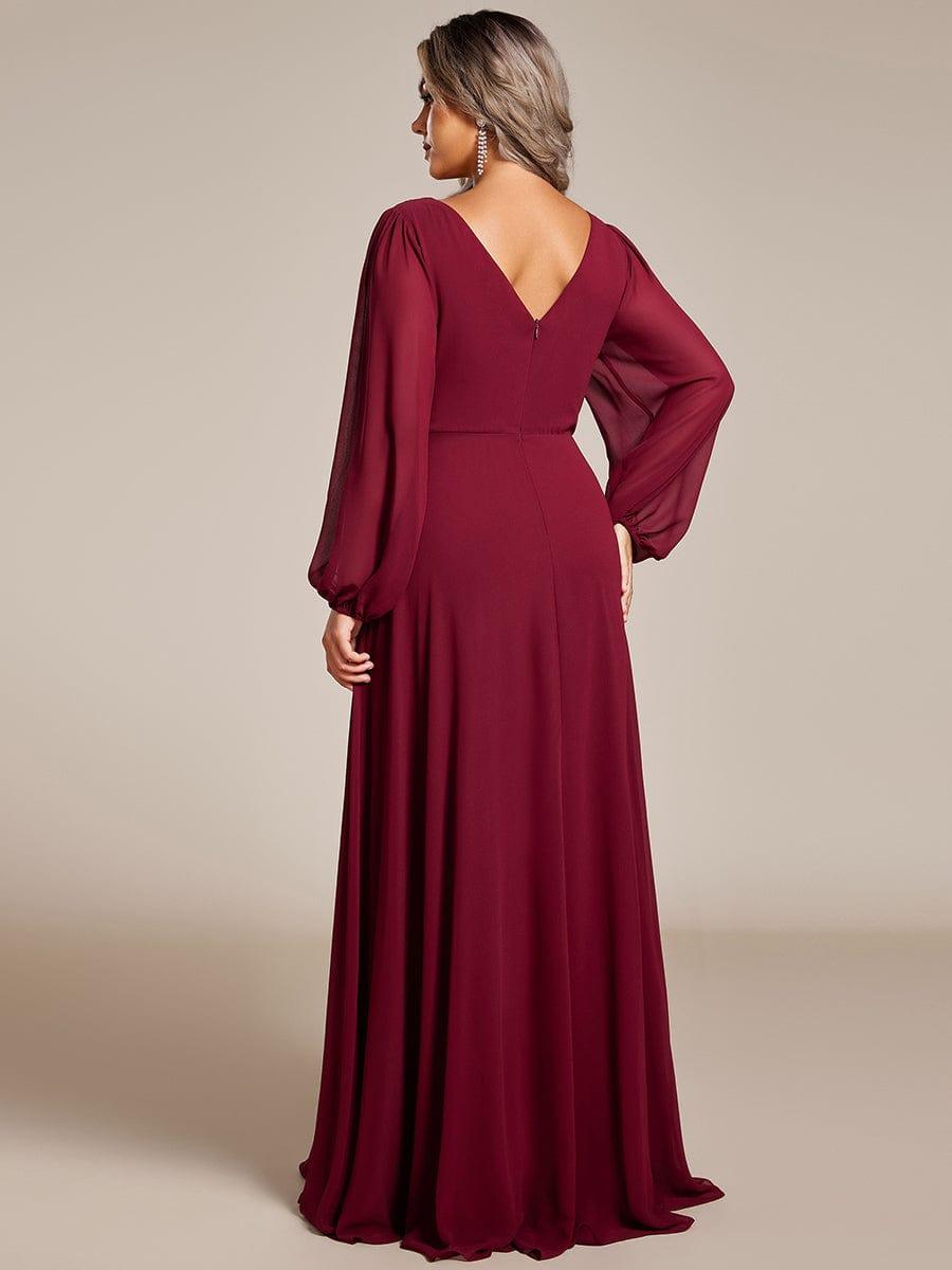 ever ESMÉE|V-Neck Long Sleeves Shiny Belt Chiffon Mother of the Bride Dress