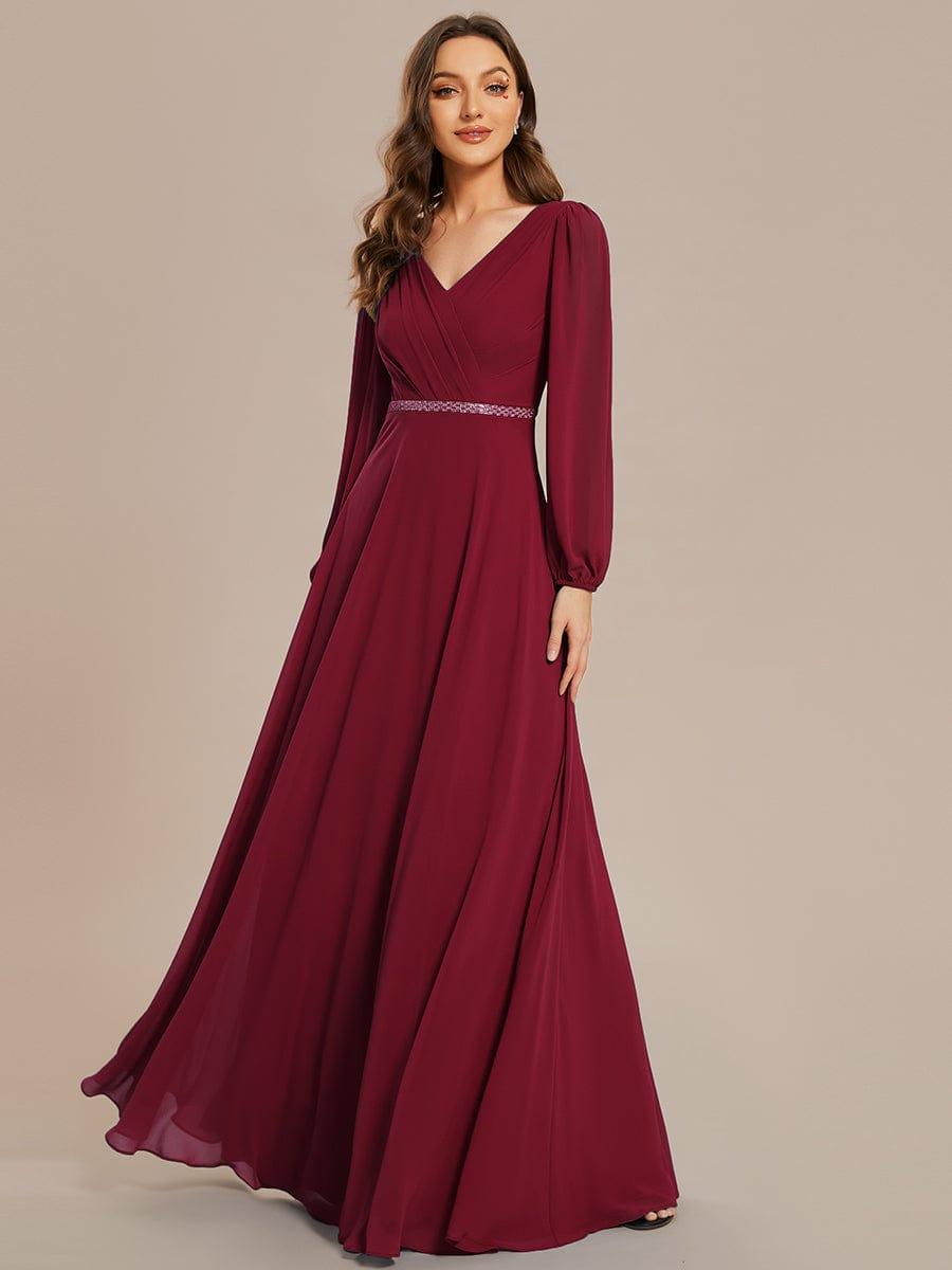 ever ESMÉE|V-Neck Long Sleeves Shiny Belt Chiffon Mother of the Bride Dress