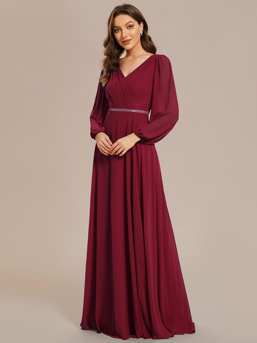 ever ESMÉE|V-Neck Long Sleeves Shiny Belt Chiffon Mother of the Bride Dress