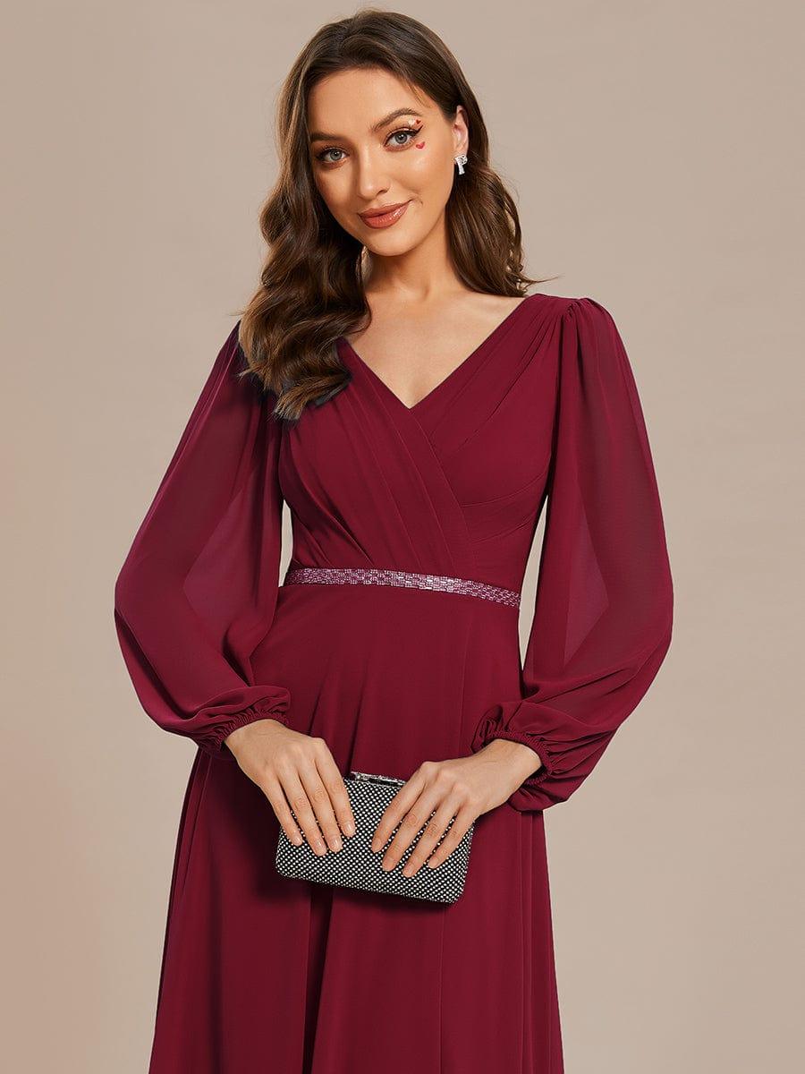 ever ESMÉE|V-Neck Long Sleeves Shiny Belt Chiffon Mother of the Bride Dress