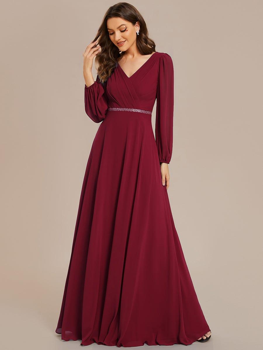 ever ESMÉE|V-Neck Long Sleeves Shiny Belt Chiffon Mother of the Bride Dress