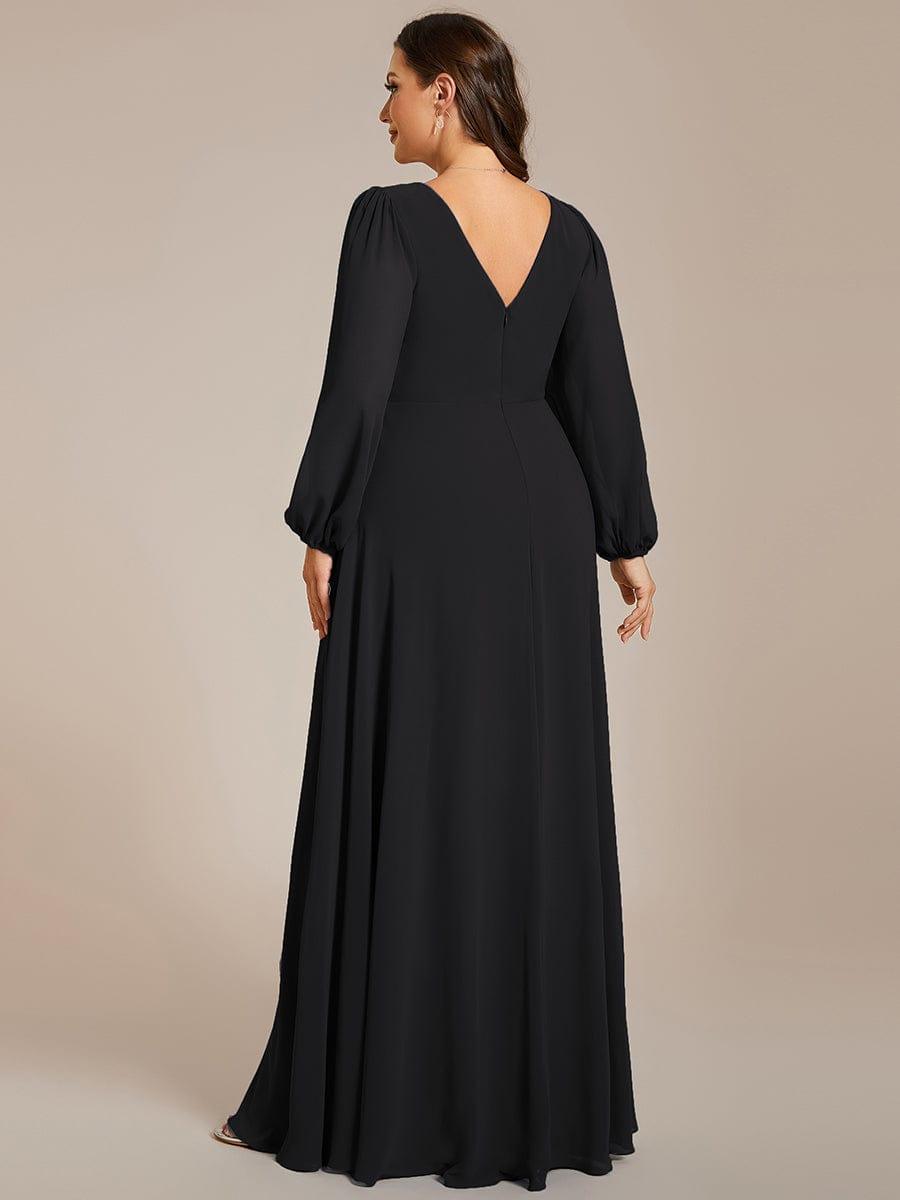 ever ESMÉE|Pleated Double V-Neck Long Sleeves Shiny Belt Chiffon Evening Dress