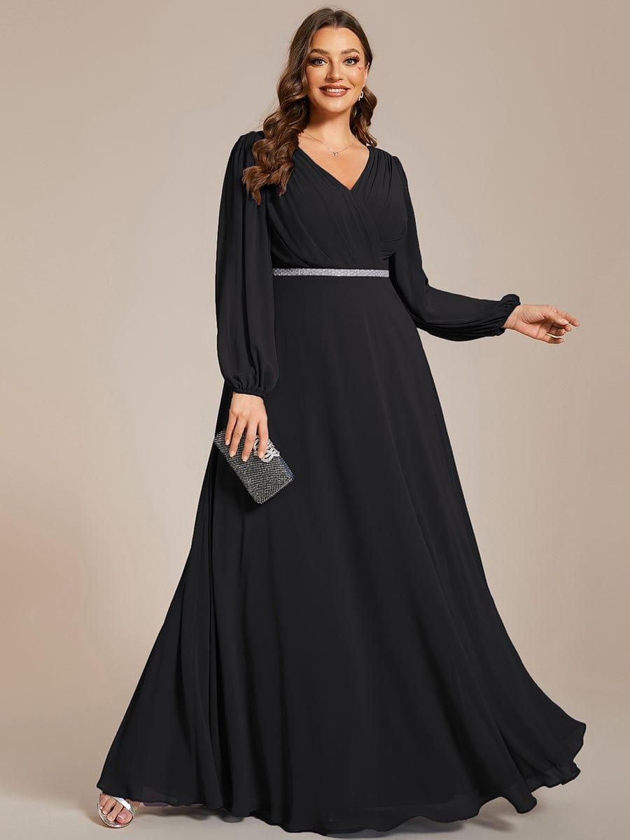 ever ESMÉE|V-Neck Long Sleeves Shiny Belt Chiffon Mother of the Bride Dress