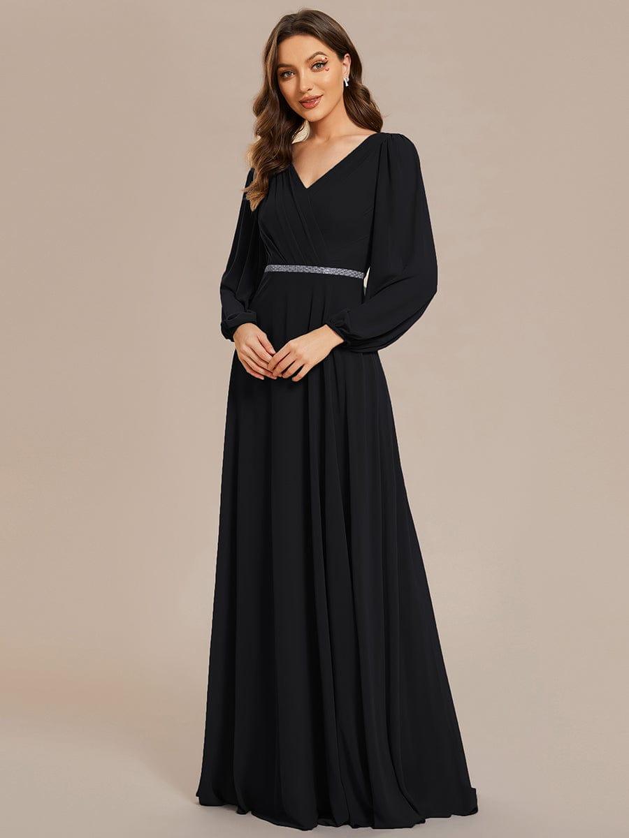 ever ESMÉE|V-Neck Long Sleeves Shiny Belt Chiffon Mother of the Bride Dress