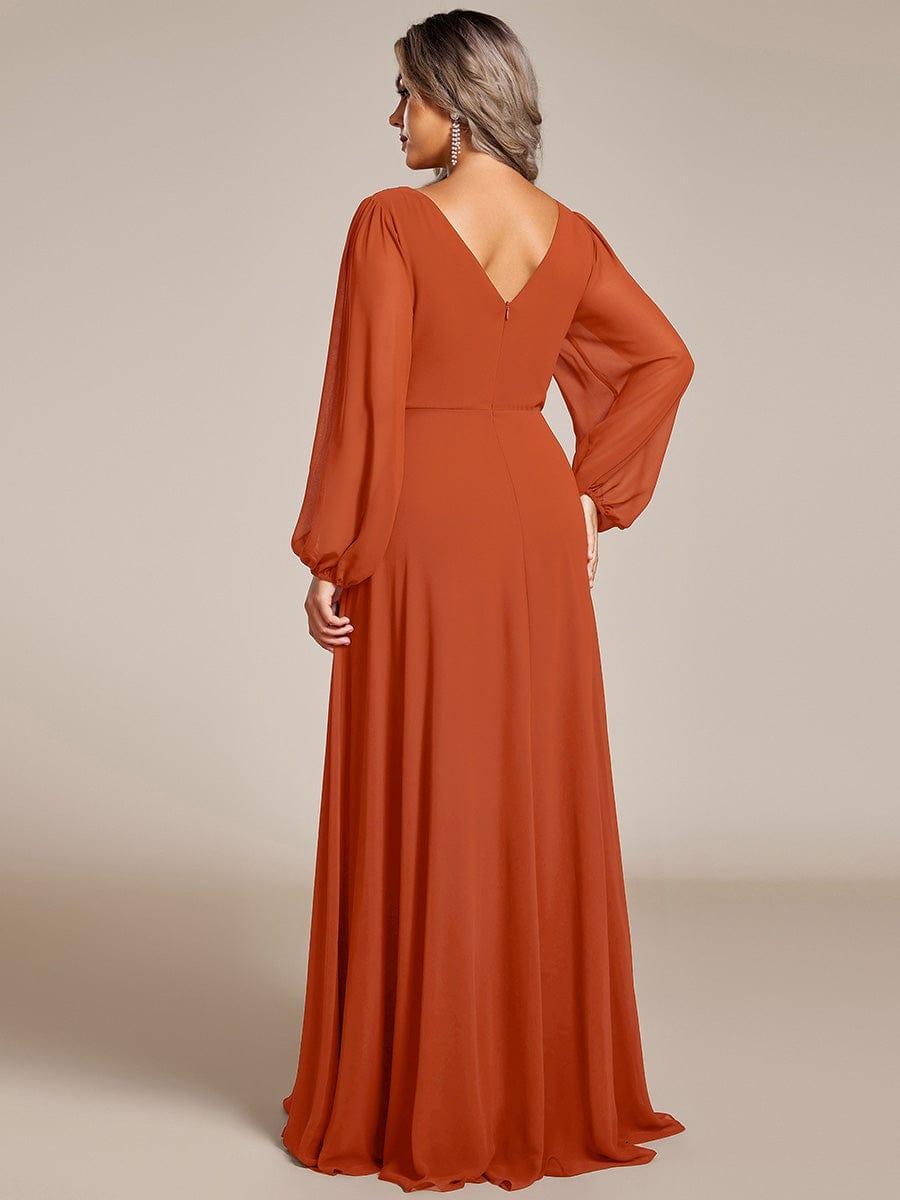 ever ESMÉE|Pleated Double V-Neck Long Sleeves Shiny Belt Chiffon Evening Dress