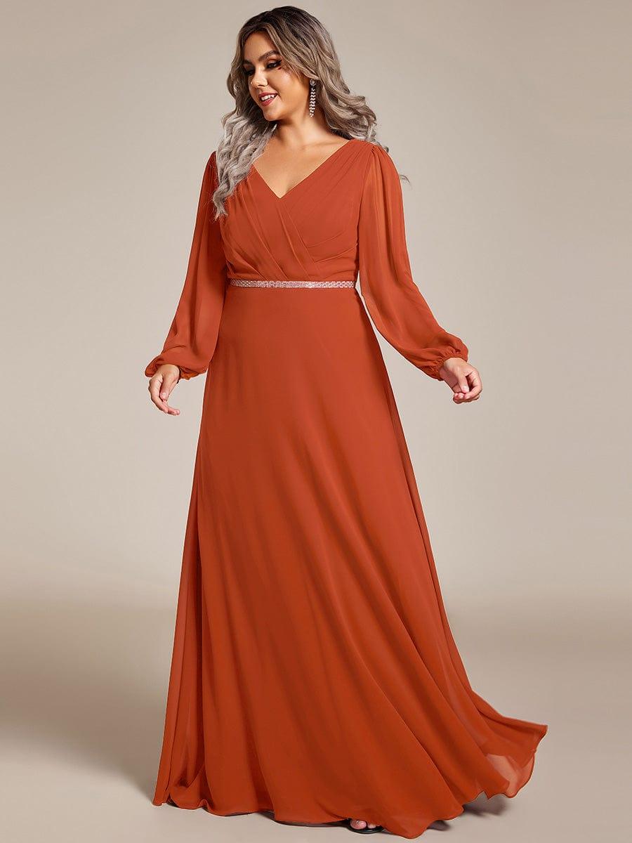 ever ESMÉE|V-Neck Long Sleeves Shiny Belt Chiffon Mother of the Bride Dress