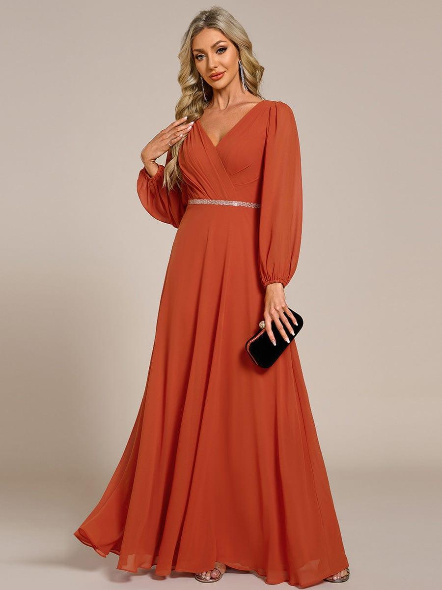 ever ESMÉE|V-Neck Long Sleeves Shiny Belt Chiffon Mother of the Bride Dress