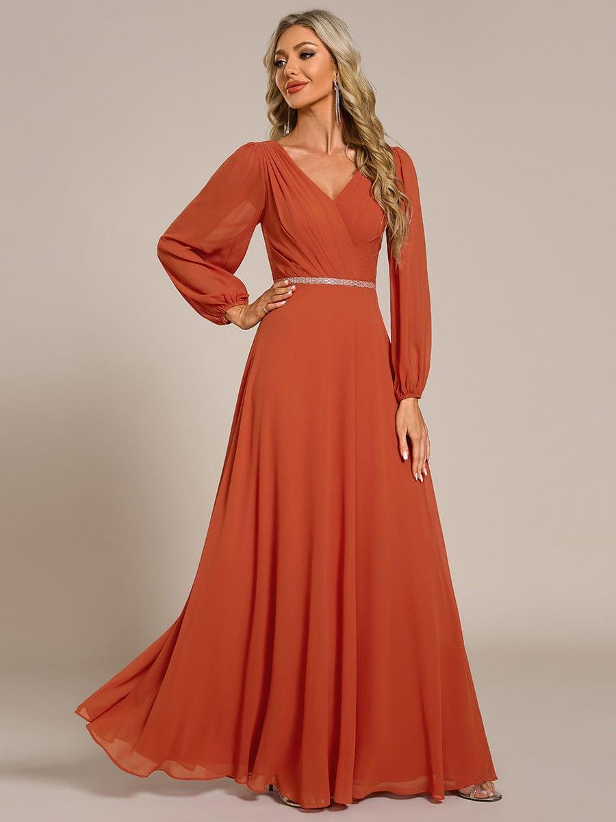ever ESMÉE|V-Neck Long Sleeves Shiny Belt Chiffon Mother of the Bride Dress