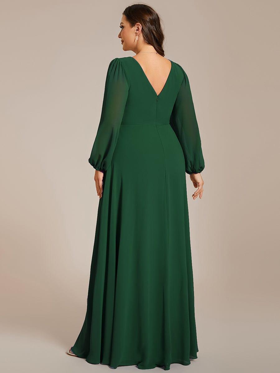 ever ESMÉE|Pleated Double V-Neck Long Sleeves Shiny Belt Chiffon Evening Dress