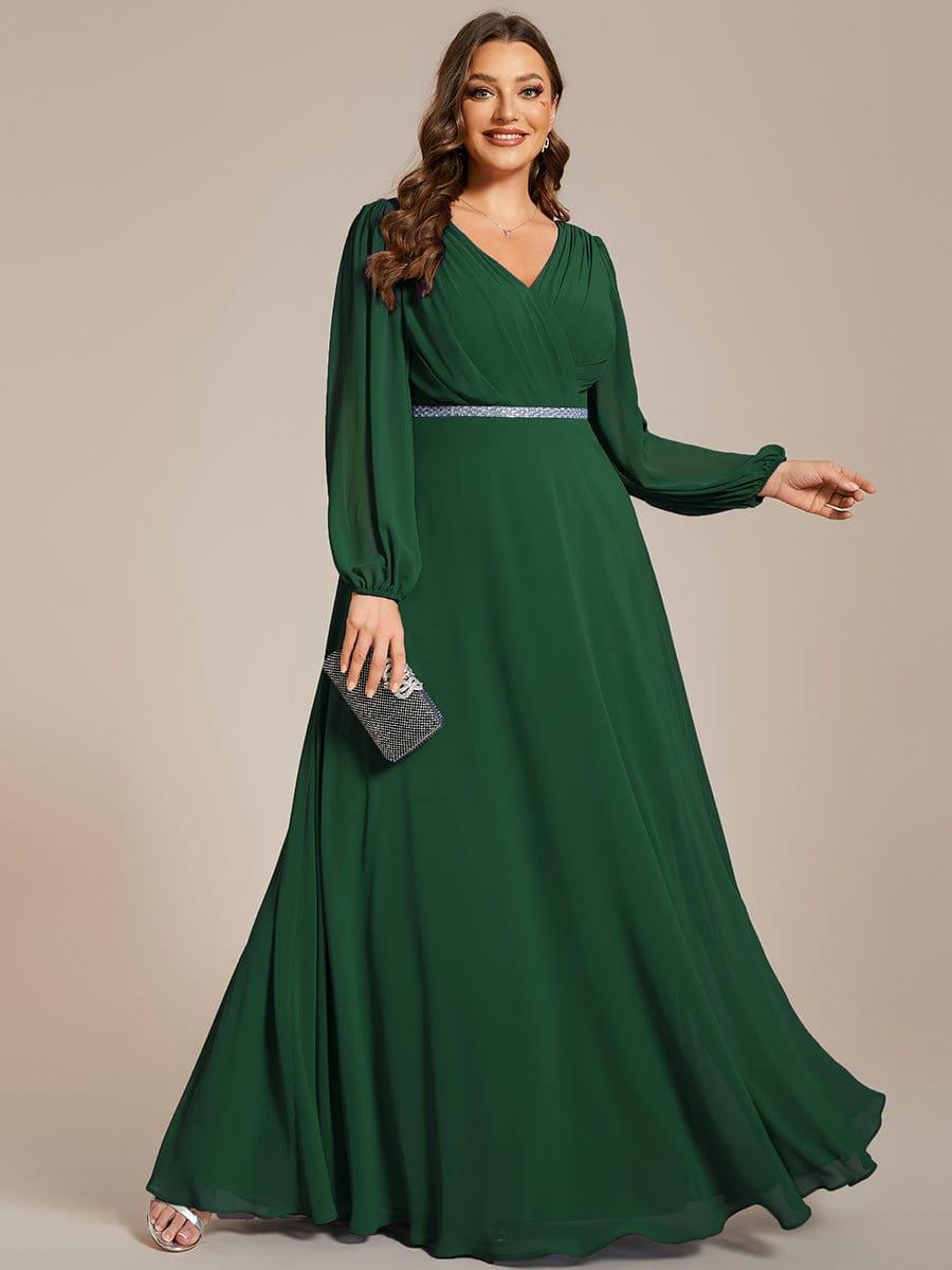 ever ESMÉE|V-Neck Long Sleeves Shiny Belt Chiffon Mother of the Bride Dress