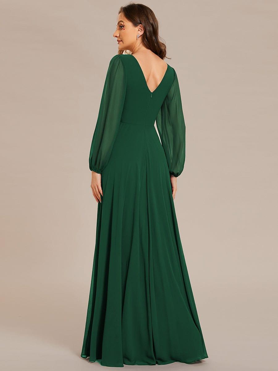 ever ESMÉE|V-Neck Long Sleeves Shiny Belt Chiffon Mother of the Bride Dress