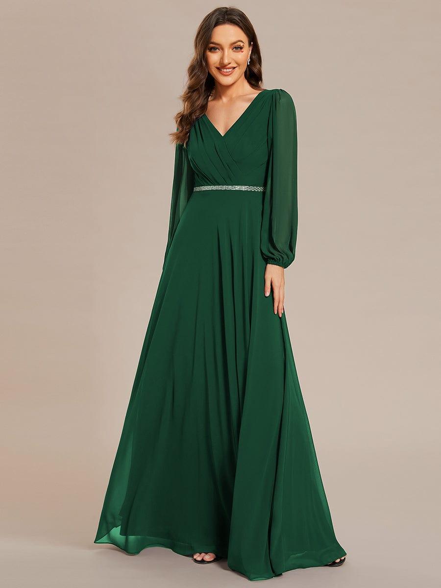 ever ESMÉE|V-Neck Long Sleeves Shiny Belt Chiffon Mother of the Bride Dress