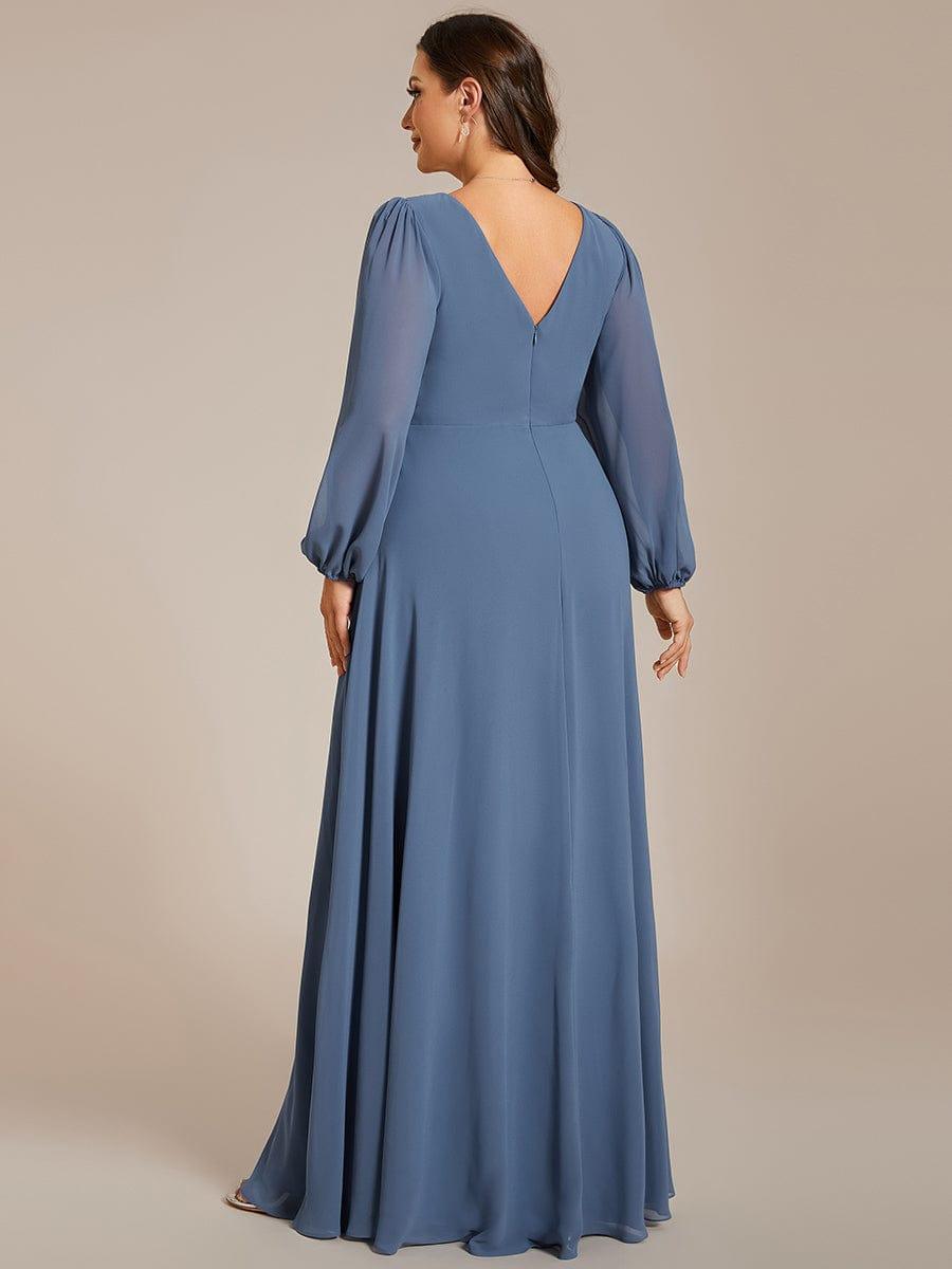 ever ESMÉE|Pleated Double V-Neck Long Sleeves Shiny Belt Chiffon Evening Dress