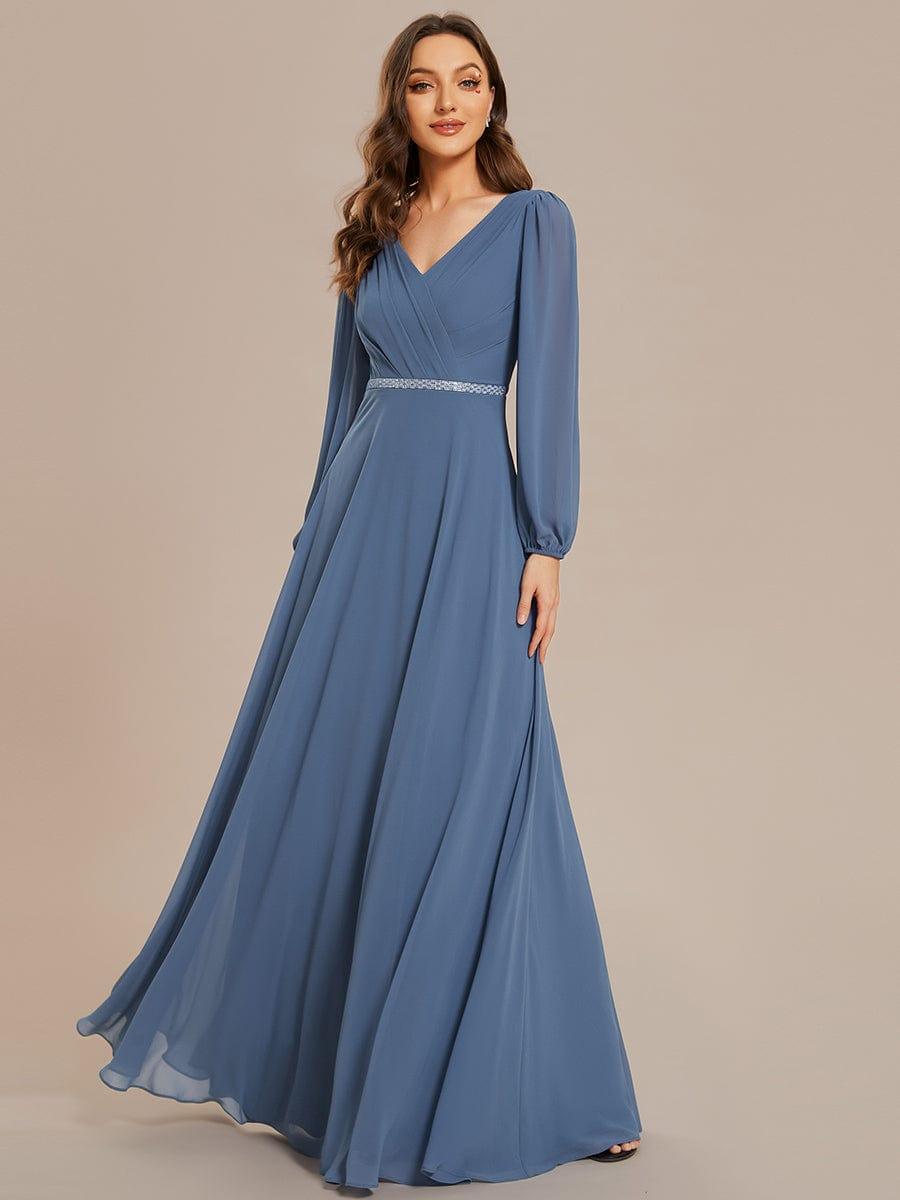 ever ESMÉE|V-Neck Long Sleeves Shiny Belt Chiffon Mother of the Bride Dress
