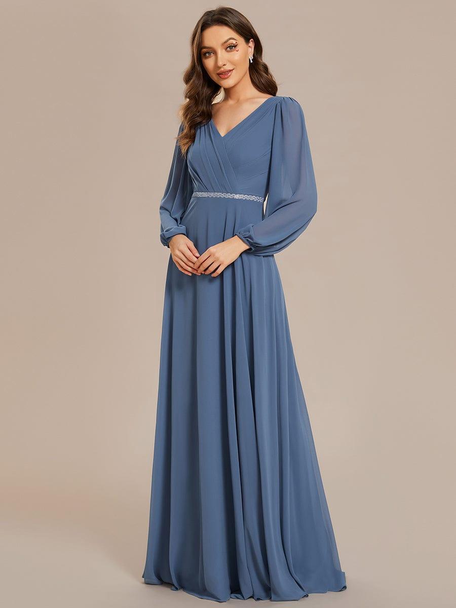 ever ESMÉE|V-Neck Long Sleeves Shiny Belt Chiffon Mother of the Bride Dress