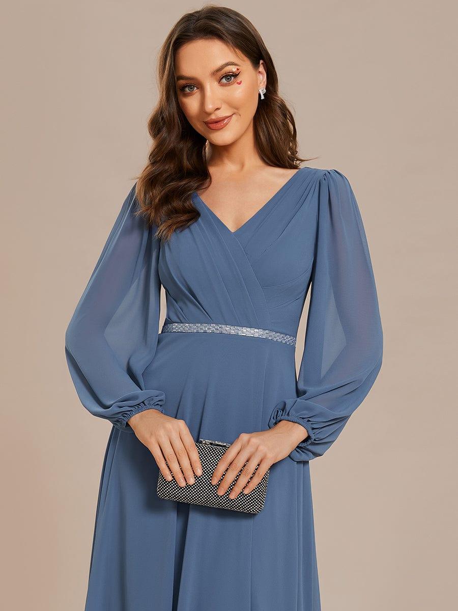 ever ESMÉE|V-Neck Long Sleeves Shiny Belt Chiffon Mother of the Bride Dress