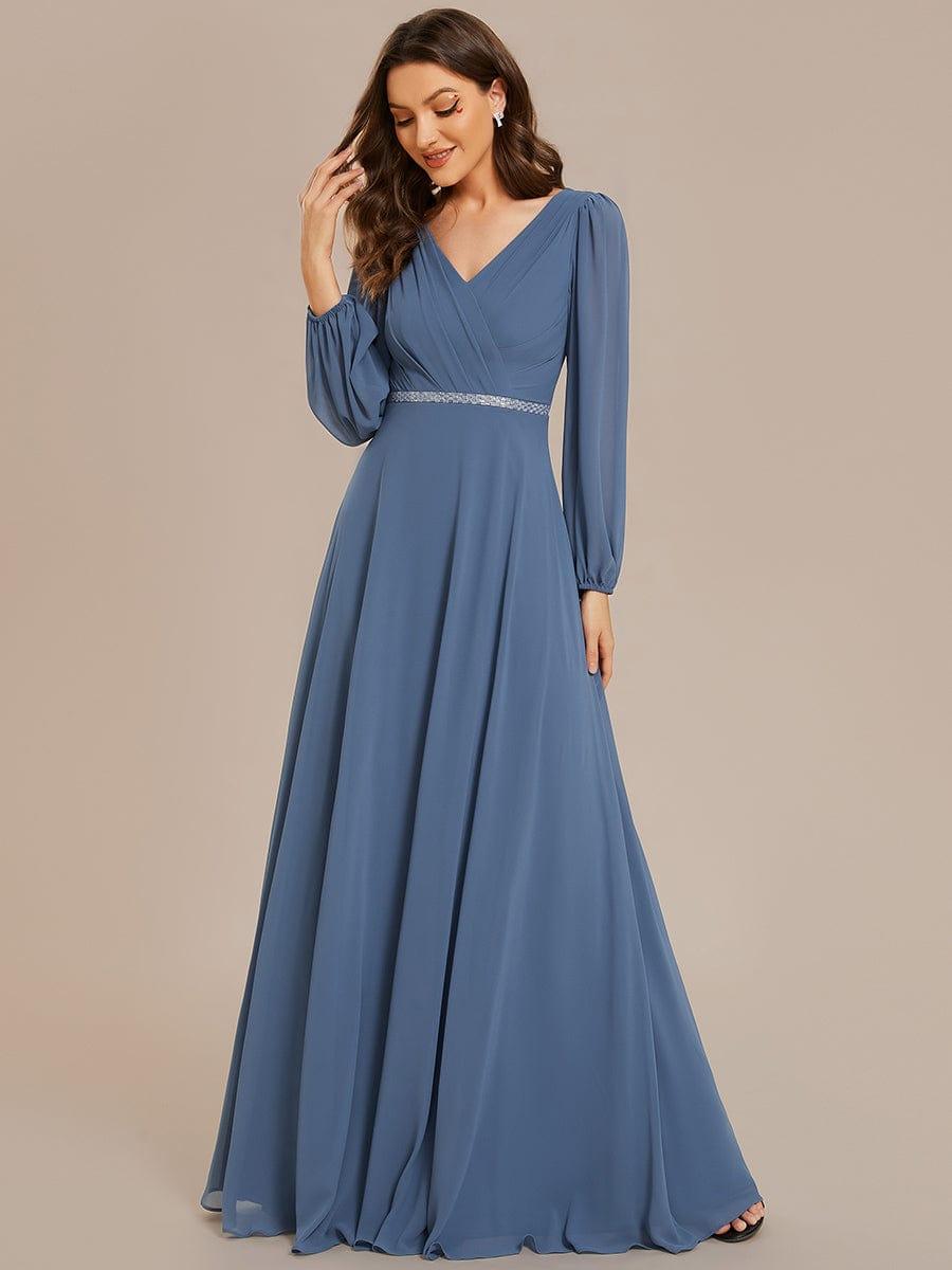 ever ESMÉE|V-Neck Long Sleeves Shiny Belt Chiffon Mother of the Bride Dress