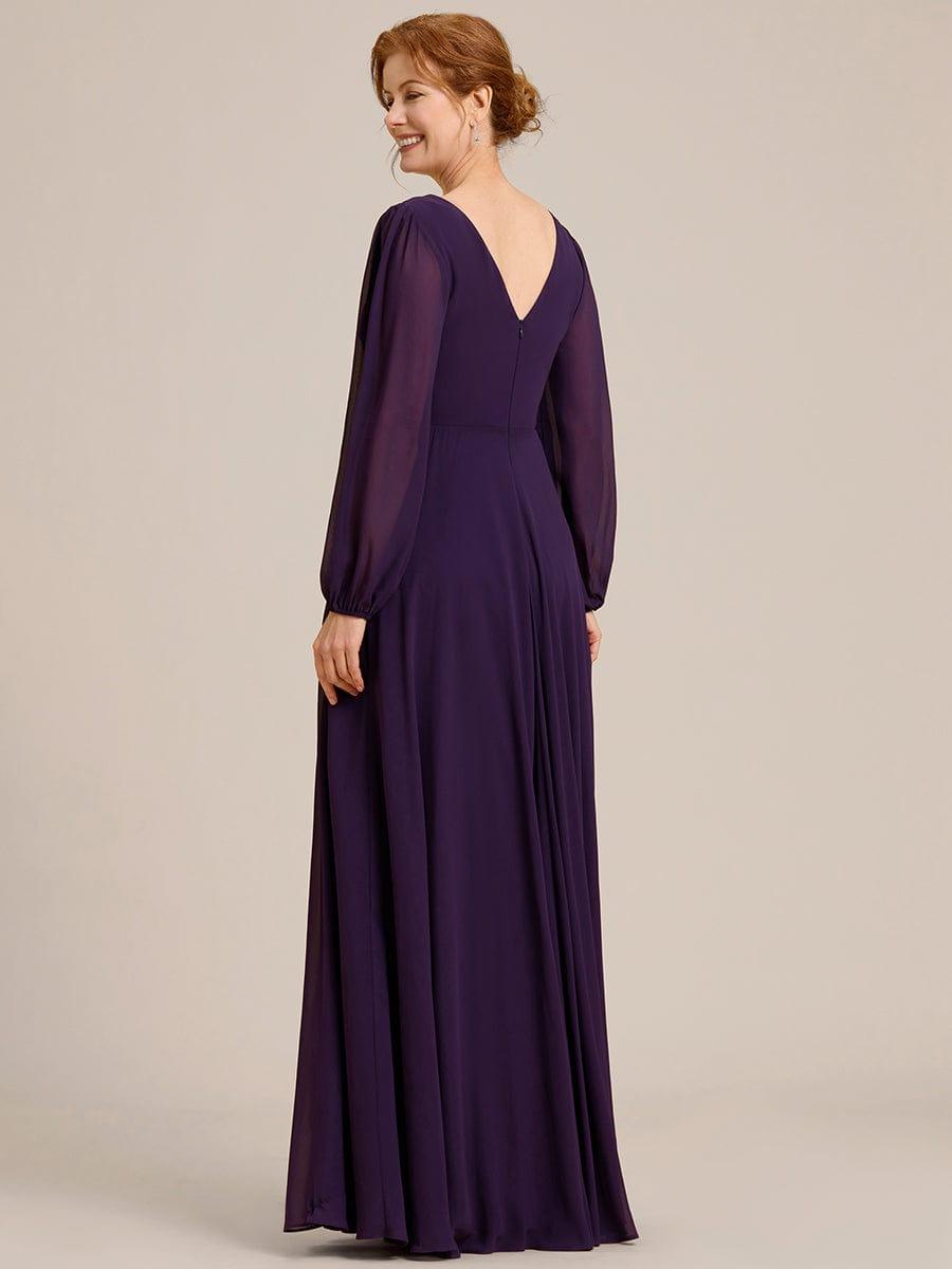ever ESMÉE|V-Neck Long Sleeves Shiny Belt Chiffon Mother of the Bride Dress