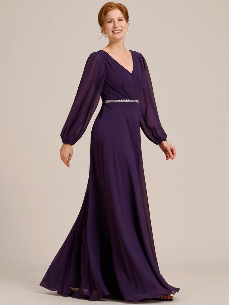 ever ESMÉE|V-Neck Long Sleeves Shiny Belt Chiffon Mother of the Bride Dress