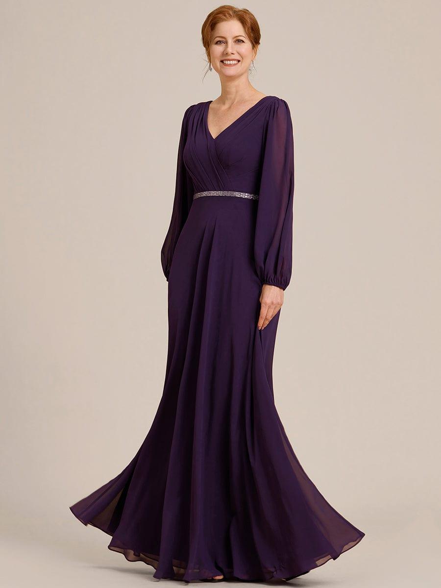ever ESMÉE|V-Neck Long Sleeves Shiny Belt Chiffon Mother of the Bride Dress