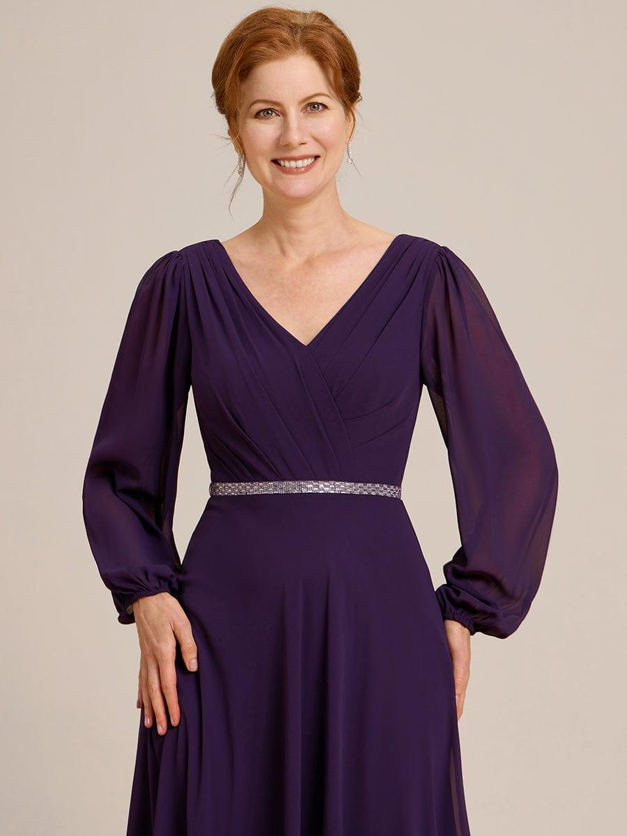 ever ESMÉE|V-Neck Long Sleeves Shiny Belt Chiffon Mother of the Bride Dress